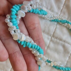 Vintage Avon Turquoise and Pearl Beaded Necklace 18"